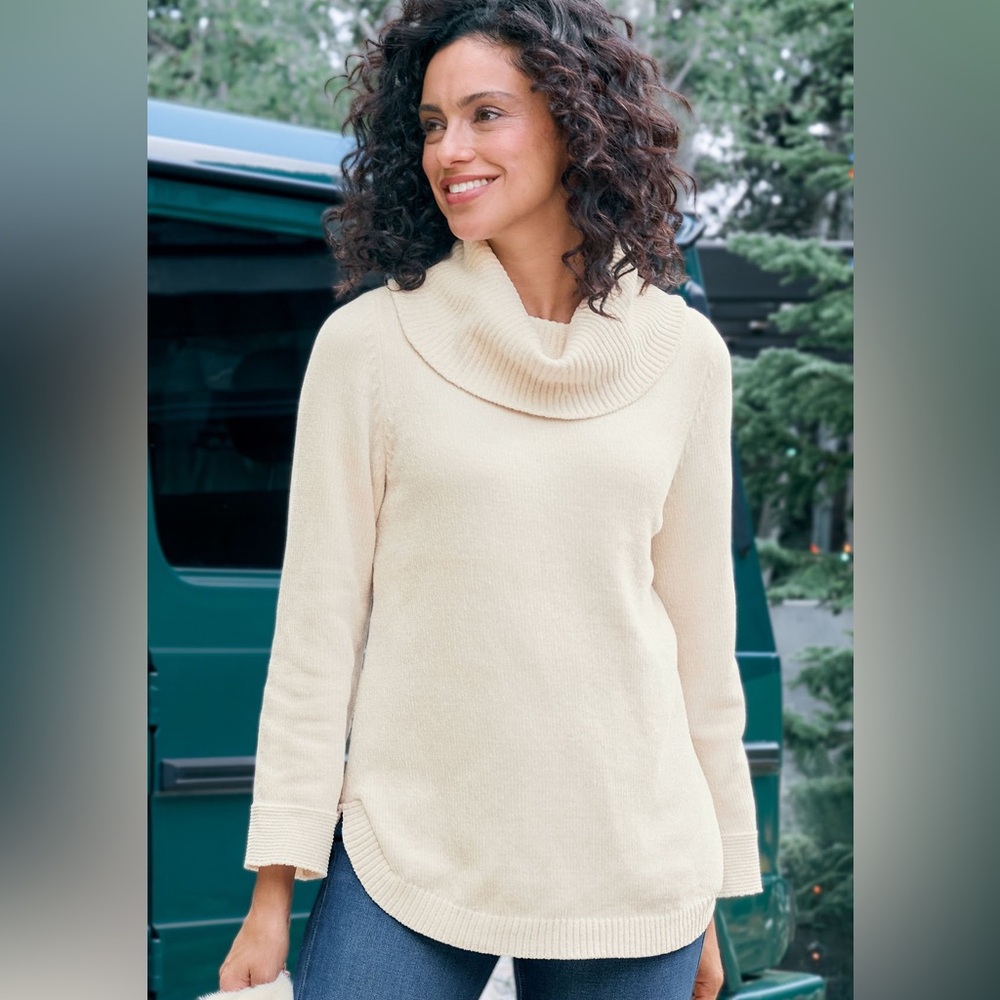 Soft Surroundings Soft Winds Chenille Tunic Sweater‎ Ivory Pearl Size Large